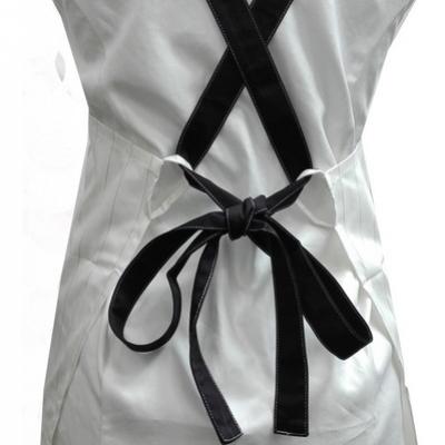[Premier Collection] New Cross Back Adjustable Apron -White / Black Pin Stripes